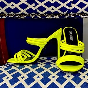 Neon yellow Cape Robbin strappy bright heeled mules